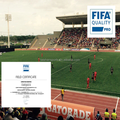 Grama artificial de futebol verde de 5/8" de diâmetro com suporte PP+LENO e adesivo de revestimento de látex SBR