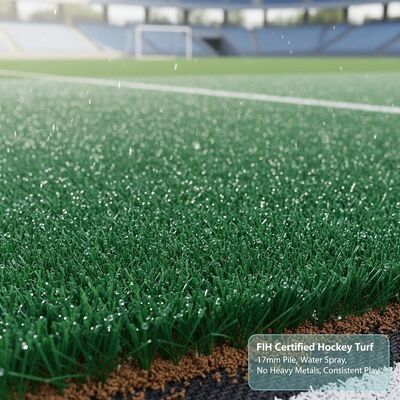 FIH Certified Hockey Artificial Turf com 17 mm de altura de pilha Spray de água sem metais pesados para um jogo consistente